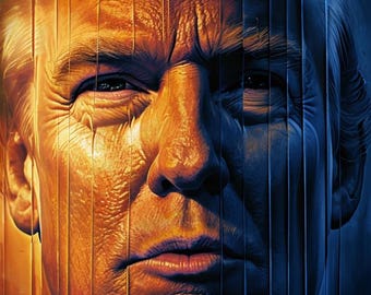 Surreal Portrait of Donald Trump in Orange and Blue – Abstract Political Art – Modern Wall Art
