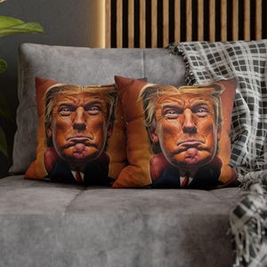 Funny Trump Cartoon Pillow Political Meme Cushion  Donald Trump Caricature Gift  MAGA Humor Decor  Bold Patriotic Satire Art