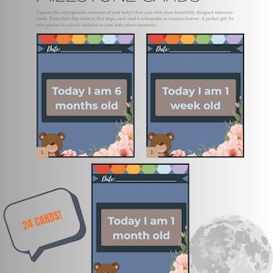 Baby Milestone Cards – 24 English Cards | Neutral Boho Design for First Year Memories