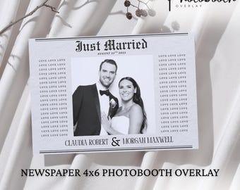 Newspaper Photo Booth Template: Black & White Canva Overlay (4x6 Vertical Layout)