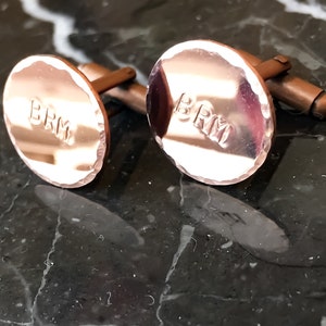 Personalized Cuff Links Copper, Brass Gold Tone Custom Cuff links, or Silver tone personalized Cufflinks Your Name, Quote, Hand Stamped image 1