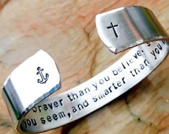 Braver Than you Believe - Custom Stamped Bracelet - Personalized Bracelet Cuff - ADD YOUR Name, Quote, Personalized Stamped Bracelet, friend