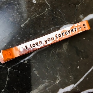 Secret Message Tie Bar Personalized, Choose from Textures and Metals - Tie Tack Tie Clip Tie Pin - Groomsmen Gift Men&#39;s Jewelry Copper Gold