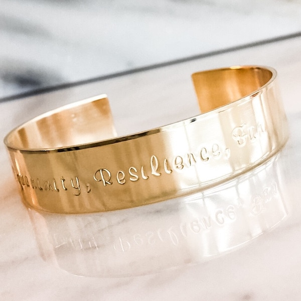 Resilient-what is your word? Positive self talk  - Custom Hand Stamped Bracelet - Personalized Bracelet Cuff -Name, Quote - Personalized