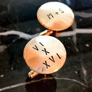 Roman Numeral Custom Cufflinks, Customized Cufflinks, Personalized cufflinks, Round Stamped Cufflinks, Personalize Stamped Cufflink image 1