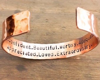 Custom Bracelet, Handmade Bracelet Cuff, Customizable Bracelet, Silver Copper Gold, Mother’s Day, Bridesmaid Gift, Gift Her, Remind Inspire