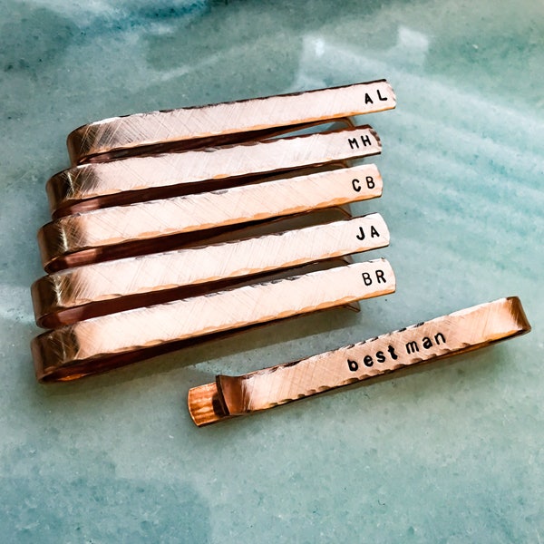 Handmade Secret Message Personalized Tie bar - Tones Gold Silver Copper, Hand Stamped Customized Tie Bar Clasp, Men Style Groomsmen Gift Him