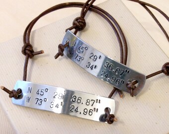 Longitude Latitude Bracelets - Hand Stamped Longitude Latitude Bracelets - Custom ID Bracelets - Personalized Stamped Bracelets