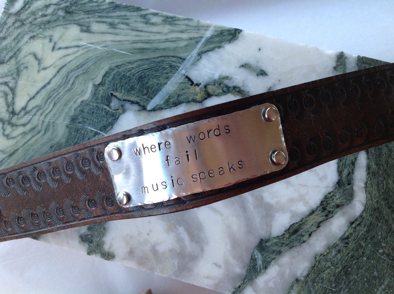 Leather Bracelet, Personalized leather cuff bracelet, Custom metal stamped cuff, Leather cuff image 1