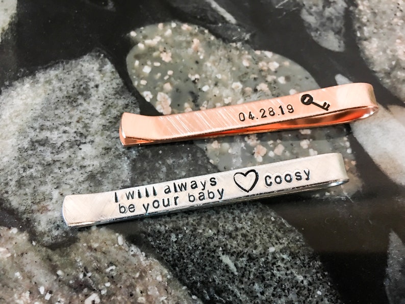 Personalized Tie bar Custom Tie Bar Secret Custom Tie Clasp Hand stamped Tie Bar \u2013 Neck Tie Customized Tie Bar Personalized Tie Holder