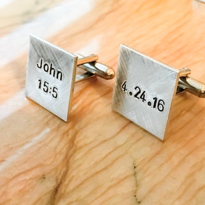 Square, Round, Flat or Domed Personalized Cuff Links, Hand Stamped Cufflinks, Wedding Party, Gift for Him, Personalize with Your Name, Quote