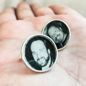 Memorial Solid Sterling Silver Cuff Links Baby Photo Customized with Your Photo Photo Cuff Links Picture cufflinks Father of Bride image 1