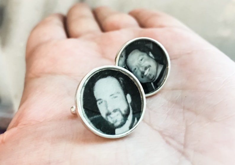 Memorial Solid Sterling Silver Cuff Links Baby Photo Customized with Your Photo Photo Cuff Links Picture cufflinks Father of Bride image 1