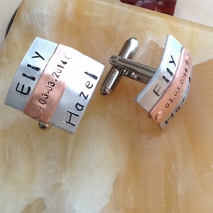 Custom Hand Stamped Cufflinks - Personalized Cufflinks - Domed Square Stamped Cufflinks - Your Name, Quote - Personalized Stamped Cufflinks