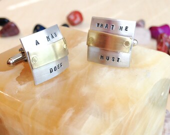 Hand Stamped Cufflinks - Personalized Cufflinks - Domed Square Stamped Cufflinks - Your Name, Quote - Personalized Stamped Cufflinks