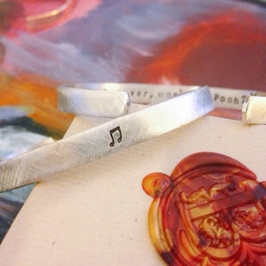 Music Note Stamped Bracelet - Custom Hand Stamped Bracelet - Personalized Bracelet Cuff, Personalized Stamped Bracelet, Song, music bracelet