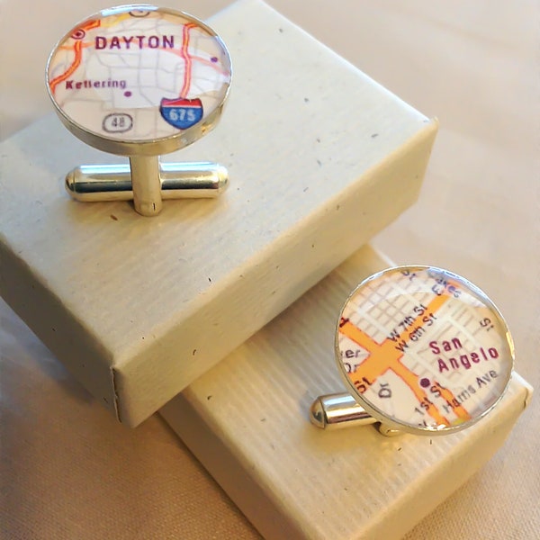 Ohio & San Angelo Map CuffLinks - Cuff Links Customized with Map - Memories for Dad, Grandpa, Best Man, Groomsmen