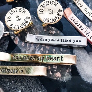 Custom Tie Bar for Groom Father Bride Personalized Tie bar - Hand stamped Tie Bar – Neck Tie, Customized Tie Bar Clasp, One of a Kind holder