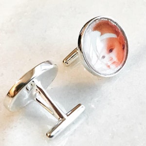 Memorial Solid Sterling Silver Cuff Links Baby Photo Customized with Your Photo Photo Cuff Links Picture cufflinks Father of Bride image 2