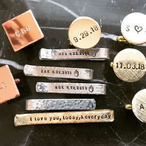 Handmade Secret Message Personalized Tie bar - Tones Gold Silver Copper, Hand Stamped  Customized Tie Bar, Clasp, Men Style Groomsmen Gift