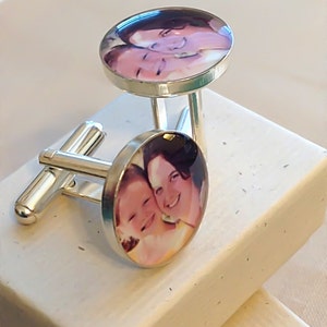 Memorial Solid Sterling Silver Cuff Links Baby Photo Customized with Your Photo Photo Cuff Links Picture cufflinks Father of Bride image 8