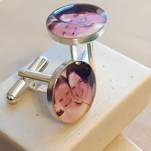 Memorial Solid Sterling Silver Cuff Links Baby Photo Customized with Your Photo Photo Cuff Links Picture cufflinks Father of Bride image 8