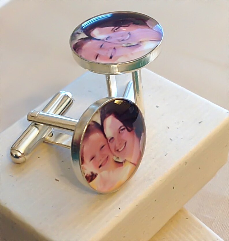 Memorial Solid Sterling Silver Cuff Links Baby Photo Customized with Your Photo Photo Cuff Links Picture cufflinks Father of Bride image 8