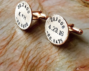 Gold Solid Brass Personalized Cuff Links, also Copper Custom Cuff links - Silver tone personalized Cufflinks, Your Name, Quote, Hand Stamped