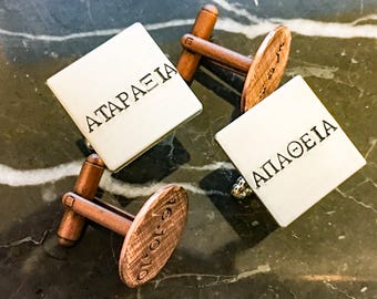 Personalized Greek or Spanish Cuff links - Gold Silver Copper