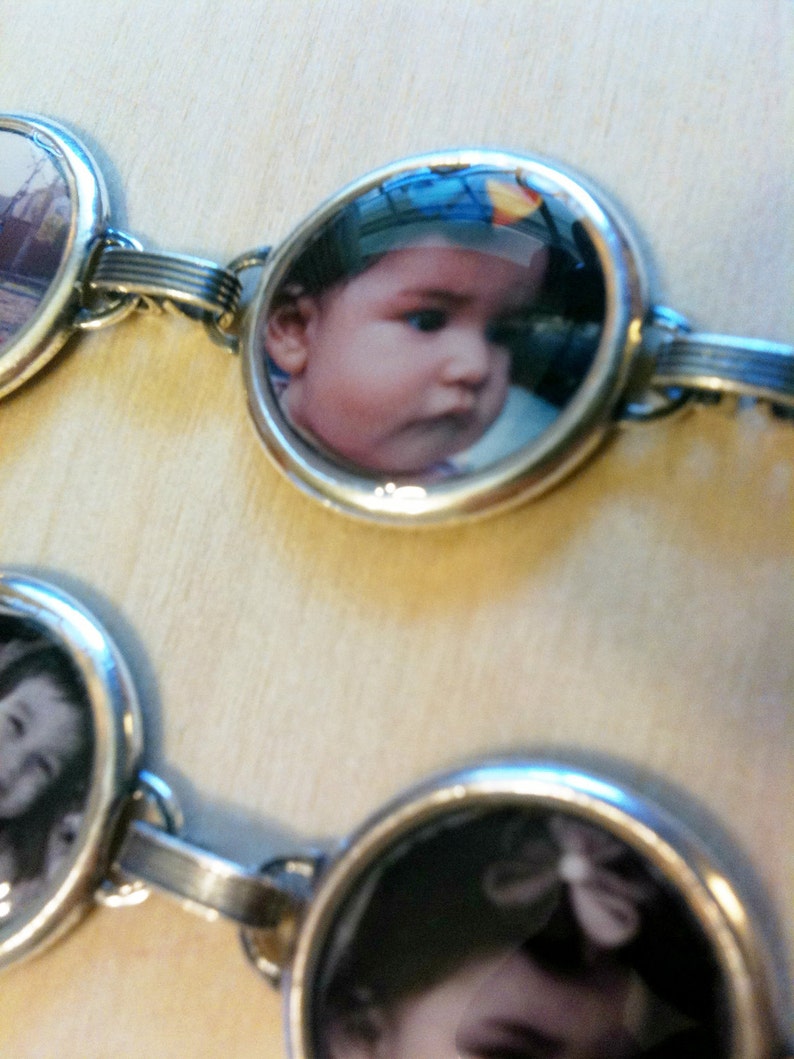 Custom Photo Bracelet one Jewelry Grade WATERPROOF 5 Personal Photos Antiqued Silver Family Gift Personalized Picture Bracelet image 4