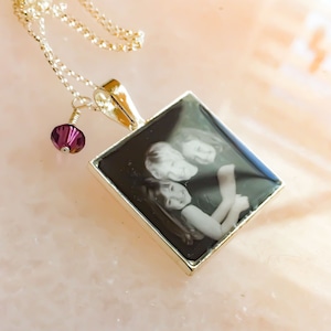 WATERPROOF Square Photo Necklace - Customized Round Photo Necklace, Custom Picture Necklace, Personalized Photo Necklace, Photo Pendant