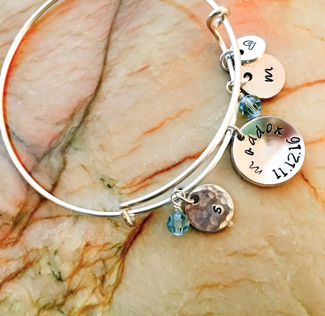 Custom Adjustable Bangle Bracelet Stamped Adjustable Bangle Etsy