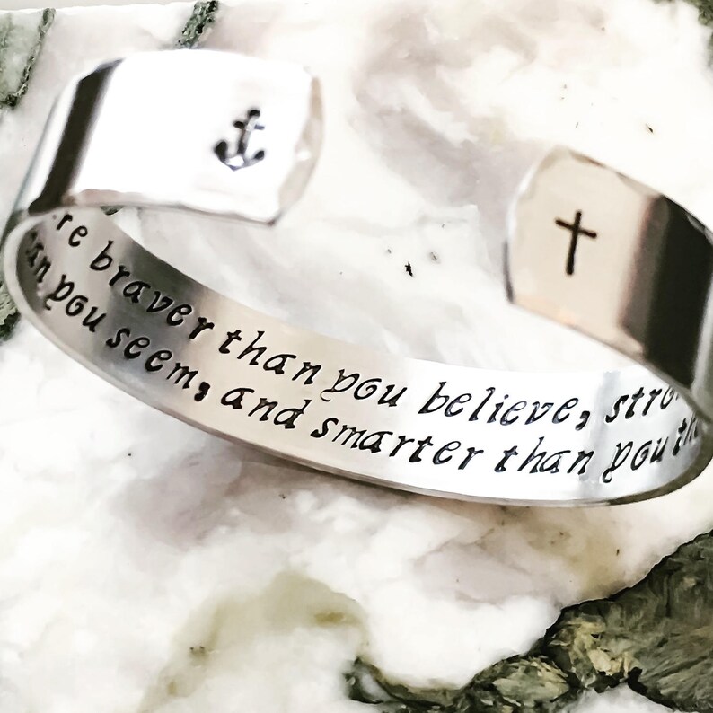 Hidden/Visible Personalized Bracelet Cuff, Hand Stamped Custom Made, Mothers Day, Bridesmaid Gift, Gift for Her, Sister, GPS, Love Positive image 5