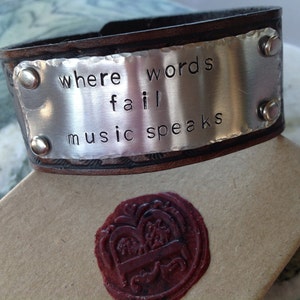 Leather Bracelet, Personalized leather cuff bracelet, Custom metal stamped cuff, Leather cuff image 2