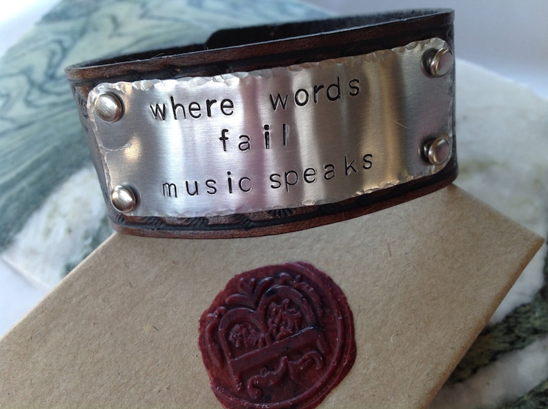 Leather Bracelet, Personalized leather cuff bracelet, Custom metal stamped cuff, Leather cuff image 2