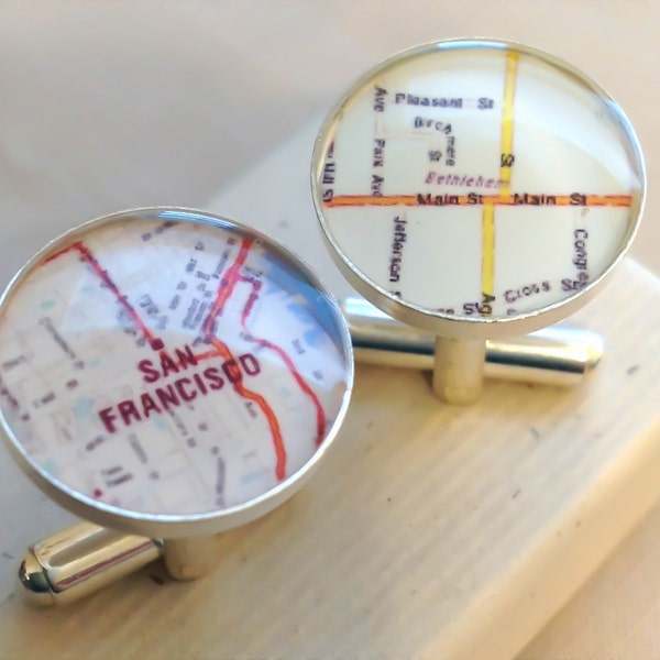 San Francisco Map CuffLinks - Cuff Links Customized with Map - Memories for Dad, Grandpa, Best Man, Groomsmen