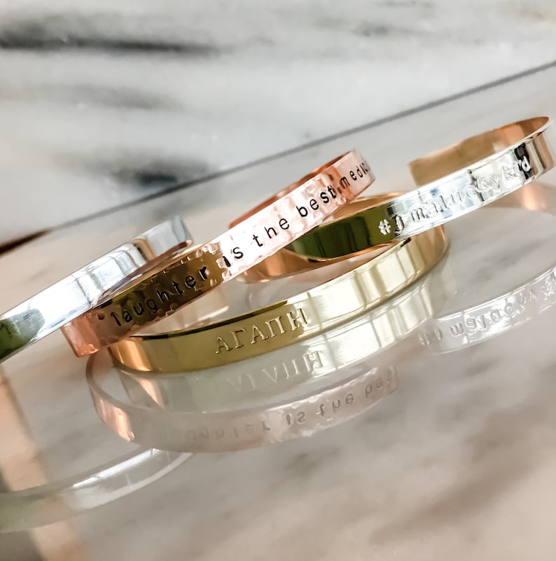 Message Bracelet, Customizable, Personalized Bracelet Cuff, Custom Stamped Bracelet Your Name, Greek, Style Yours, Hand Stamped Bracelet image 4