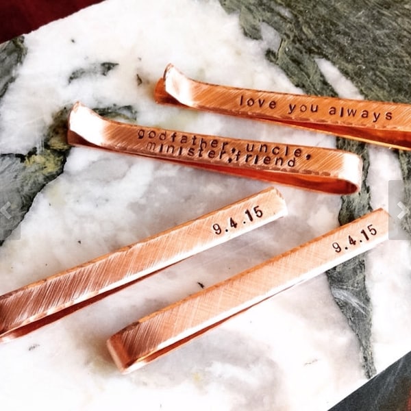 Copper Tie Bar - Personalized Tie bar - Hand stamped Tie Bar - hand made hand Stamped Tie Bar - groomsmen gift wedding dad men with style