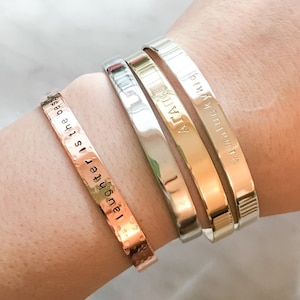 Message Bracelet, Customizable, Personalized Bracelet Cuff, Custom Stamped Bracelet Your Name, Greek, Style Yours, Hand Stamped Bracelet image 1
