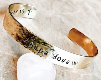 Agape Love in Greek or English, or Your Mantra on Custom Hand Stamped Jewelry - Custom Bracelet Cuff - Personalize, Bible Verse, Inspiration