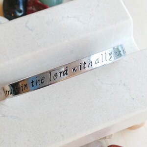 Hand Stamped Bracelet - Custom Hand Stamped Bracelet - Personalized Bracelet Cuff -  trust in the Lord - Personalized Stamped Bracelet -