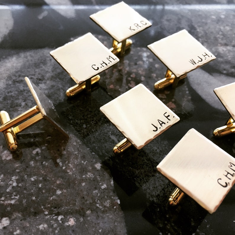 Gold Tone Brass Personalized Cuff Links Copper Custom Cuff links Silver tone personalized Cufflinks Your Name, Quote, Hand Stamped image 6
