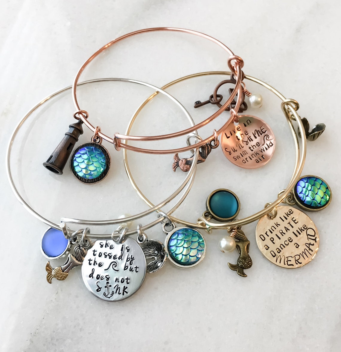 Mermaid Bracelet Mermaid Charm Bracelet Hand Stamped Etsy