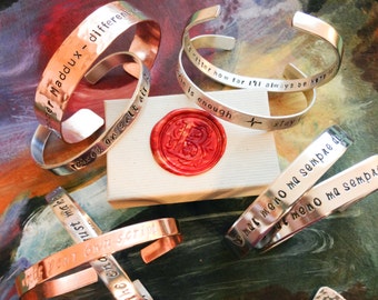 Hand Stamped Bracelet Your Words Custom bracelet, Personalized with Message  Bracelet Cuff  Song, Name, Quote, gifts for hostess