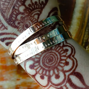 Message Bracelet, Personalized Bracelet Cuff, Custom Stamped Bracelet Your Name, Greek, Hand Stamped Bracelet, Notes of Love, Bridal Shower