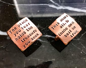 Custom Message Cuff Links - Personalized Cufflinks -Square or Round Stamped Cufflinks - Your Name, Quote Personalized Story Metal Art
