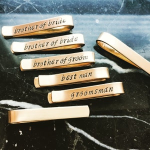 wedding, groomsmen gift, Gold Silver Copper, Hand Stamped Secret Message- custom Tie Bar, Clasp, Gift him, tie holder