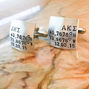 Gold Solid Brass Personalized Cuff Links, also Copper Custom Cuff links Silver tone personalized Cufflinks, Your Name, Quote, Hand Stamped image 4