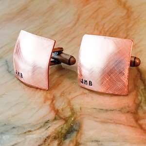 Copper Custom Hand Stamped Cufflinks - Personalized Cuff links - Your Name, Quote, Initials, Monogram - Personalized Stamped Cuff links