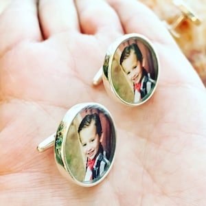 Memorial Solid Sterling Silver Cuff Links Baby Photo Customized with Your Photo Photo Cuff Links Picture cufflinks Father of Bride image 3